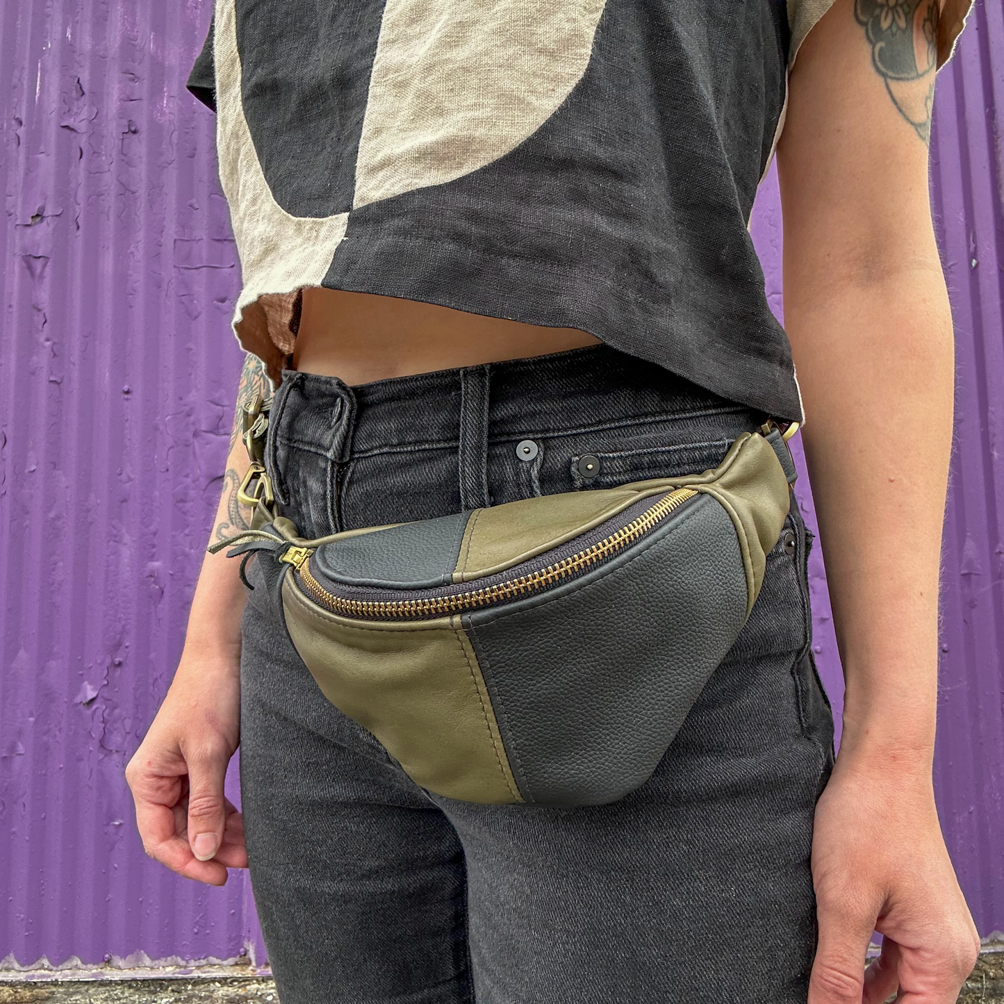 Colorblocked Leather Fanny Pack *Not Vegan*